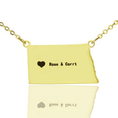 ND State USA Map Necklace With Heart Name Gold Plated - Custom Jewellery By All Uniqueness