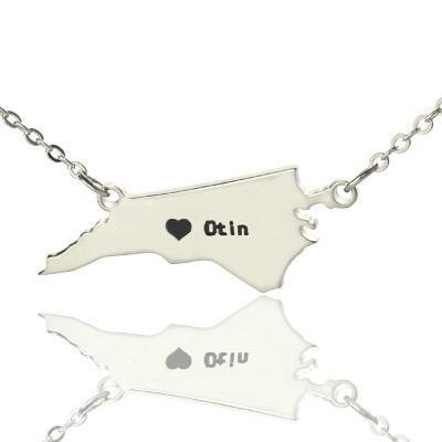 NC State USA Map Necklace With Heart Name Silver - Custom Jewellery By All Uniqueness