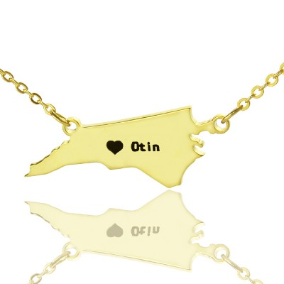 NC State USA Map Necklace With Heart Name Gold Plated - Custom Jewellery By All Uniqueness