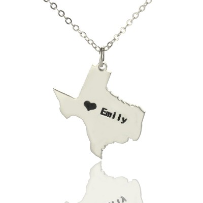 Texas State USA Map Necklace With Heart Name Silver - Custom Jewellery By All Uniqueness