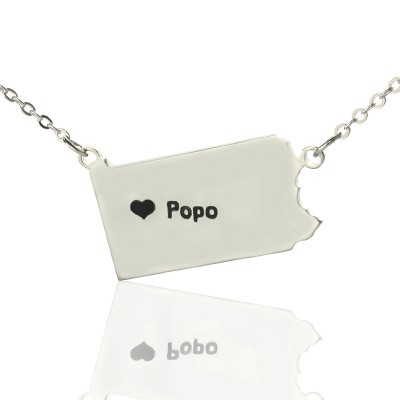 Pennsylvania State USA Map Necklace With Heart Name Silver - Custom Jewellery By All Uniqueness