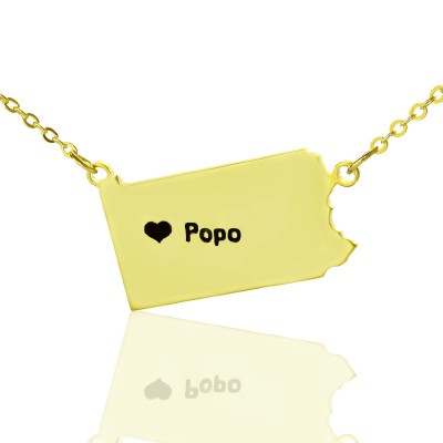 PA State USA Map Necklace With Heart Name Gold Plated - Custom Jewellery By All Uniqueness