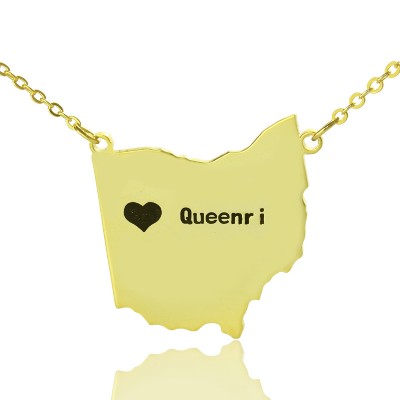 Custom Ohio State USA Map Necklace With Heart Name Gold Plated - Custom Jewellery By All Uniqueness