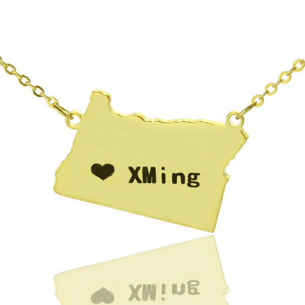 Custom Oregon State USA Map Necklace With Heart Name Gold Plated - Custom Jewellery By All Uniqueness