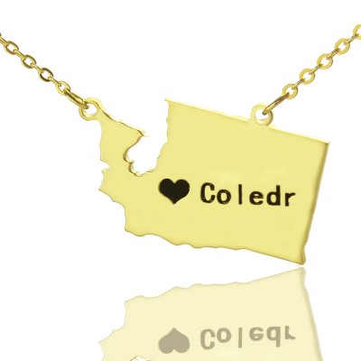 Washington State USA Map Necklace With Heart Name Gold Plated - Custom Jewellery By All Uniqueness