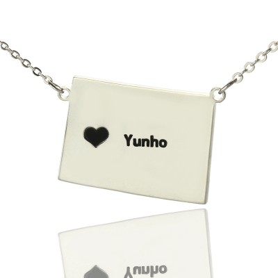 Wyoming State Shaped Map Necklaces With Heart Name Silver - Custom Jewellery By All Uniqueness