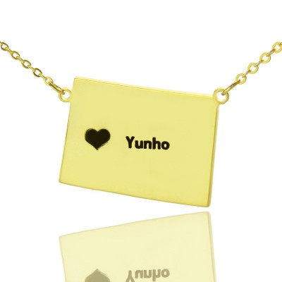 Wyoming State Shaped Map Necklaces With Heart Name Gold Plated - Custom Jewellery By All Uniqueness