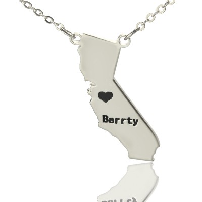 California State Shaped Necklaces With Heart Name Silver - Custom Jewellery By All Uniqueness