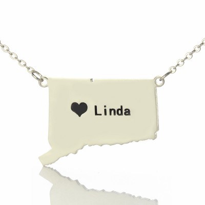 Connecticut State Shaped Necklaces With Heart Name Silver - Custom Jewellery By All Uniqueness