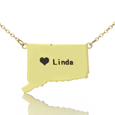 Connecticut State Shaped Necklaces With Heart Name Gold Plate - Custom Jewellery By All Uniqueness
