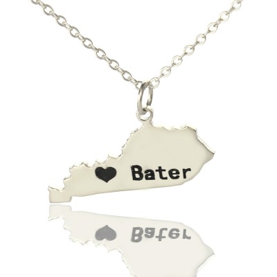 Custom Kentucky State Shaped Necklaces With Heart Name Silver - Custom Jewellery By All Uniqueness