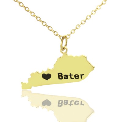 Custom Kentucky State Shaped Necklaces With Heart Name Gold Plated - Custom Jewellery By All Uniqueness