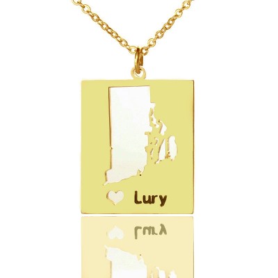 Rhode State Dog Tag With Heart Name Gold Plated - Custom Jewellery By All Uniqueness