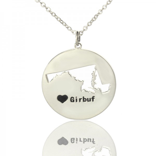 Custom Maryland Disc State Necklaces With Heart Name Silver - Custom Jewellery By All Uniqueness