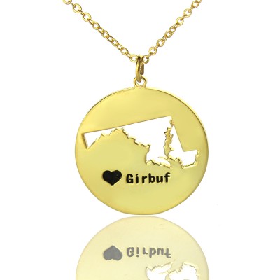 Custom Maryland Disc State Necklaces With Heart Name Gold Plated - Custom Jewellery By All Uniqueness