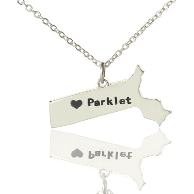 Massachusetts State Shaped Necklaces With Heart Name Silver - Custom Jewellery By All Uniqueness