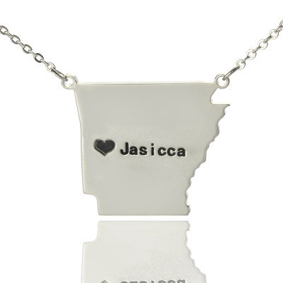 Custom AR State USA Map Necklace With Heart Name Silver - Custom Jewellery By All Uniqueness