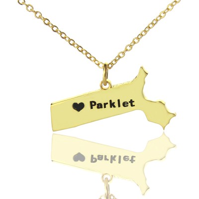 Massachusetts State Shaped Necklaces With Heart Name Gold Plated - Custom Jewellery By All Uniqueness