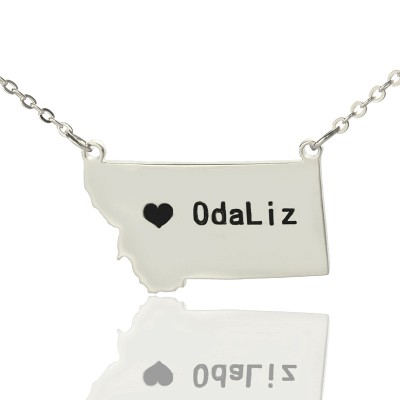 Custom Montana State Shaped Necklaces With Heart Name Silver - Custom Jewellery By All Uniqueness