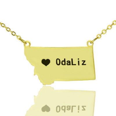 Custom Montana State Shaped Necklaces With Heart Name Gold Plated - Custom Jewellery By All Uniqueness