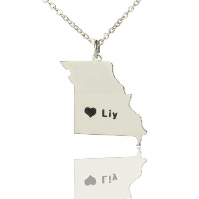 Custom Missouri State Shaped Necklaces With Heart Name Silver - Custom Jewellery By All Uniqueness