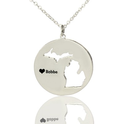 Custom Michigan Disc State Necklaces With Heart Name Silver - Custom Jewellery By All Uniqueness
