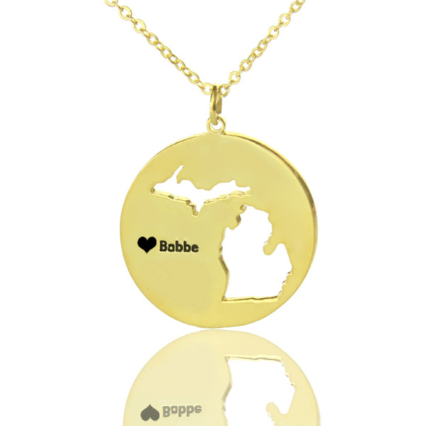 Custom Michigan Disc State Necklaces With Heart Name Gold Plated - Custom Jewellery By All Uniqueness