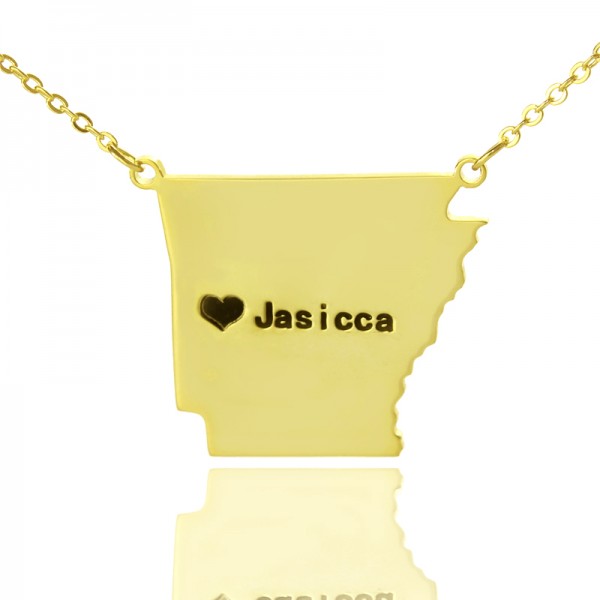 Custom AR State USA Map Necklace With Heart Name Gold Plated - Custom Jewellery By All Uniqueness