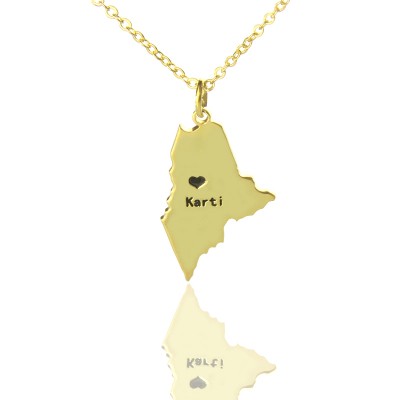 Custom Maine State Shaped Necklaces With Heart Name Gold Plated - Custom Jewellery By All Uniqueness