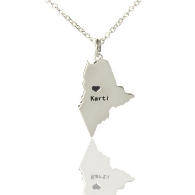 Custom Maine State Shaped Necklaces With Heart Name Silver - Custom Jewellery By All Uniqueness