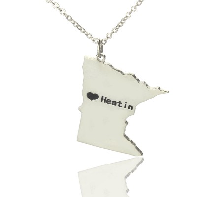 Custom Minnesota State Shaped Necklaces With Heart Name Silver - Custom Jewellery By All Uniqueness
