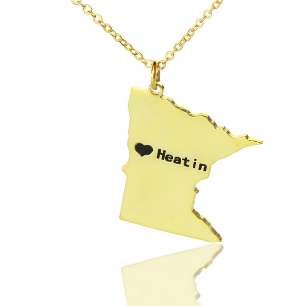 Custom Minnesota State Shaped Necklaces With Heart Name Gold Plated - Custom Jewellery By All Uniqueness