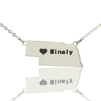 Custom Nebraska State Shaped Necklaces With Heart Name Silver - Custom Jewellery By All Uniqueness