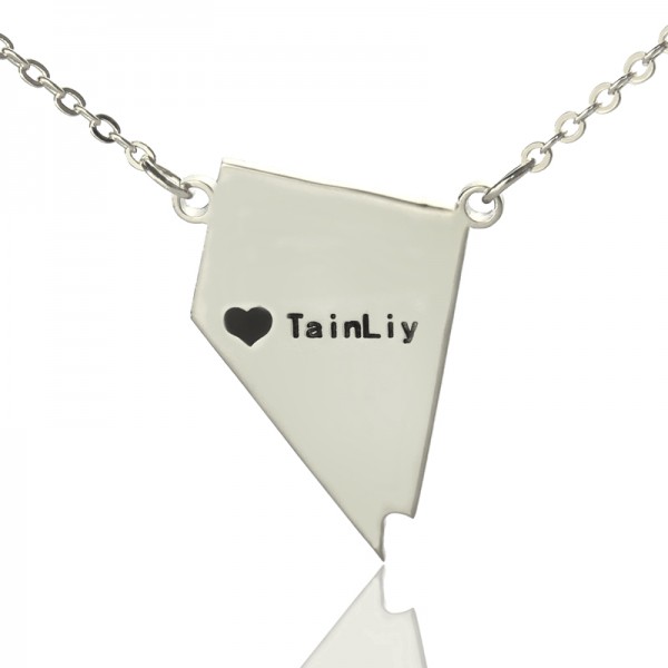 Custom Nevada State Shaped Necklaces With Heart Name Silver - Custom Jewellery By All Uniqueness