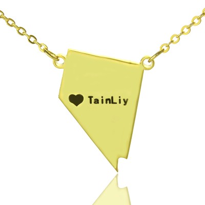Custom Nevada State Shaped Necklaces With Heart Name Gold Plated - Custom Jewellery By All Uniqueness