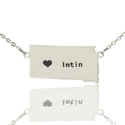 South Dakota State Shaped Necklaces With Heart Name Silver - Custom Jewellery By All Uniqueness
