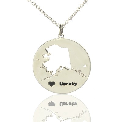 Custom Alaska Disc State Necklaces With Heart Name Silver - Custom Jewellery By All Uniqueness
