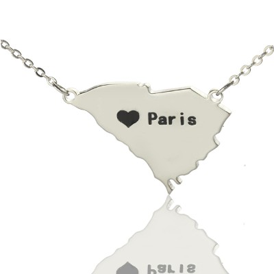 South Carolina State Shaped Necklaces With Heart Name Silver - Custom Jewellery By All Uniqueness