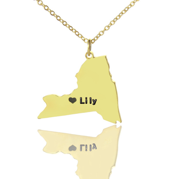NY State Shaped Necklaces With Heart Name Gold Plated - Custom Jewellery By All Uniqueness