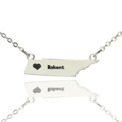 Custom Tennessee State Shaped Necklaces With Heart Name Silver - Custom Jewellery By All Uniqueness