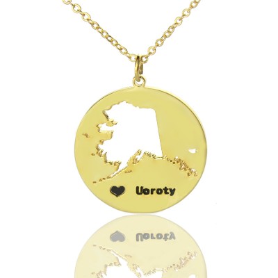 Custom Alaska Disc State Necklaces With Heart Name Gold Plated - Custom Jewellery By All Uniqueness