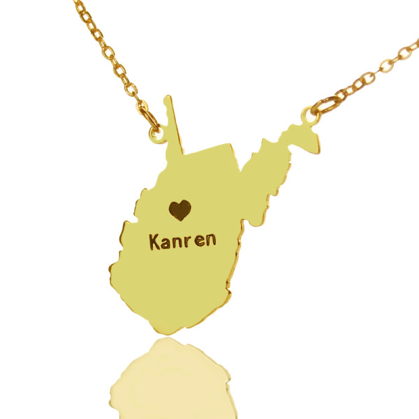 Custom West Virginia State Shaped Necklaces With Heart Name Gold - Custom Jewellery By All Uniqueness