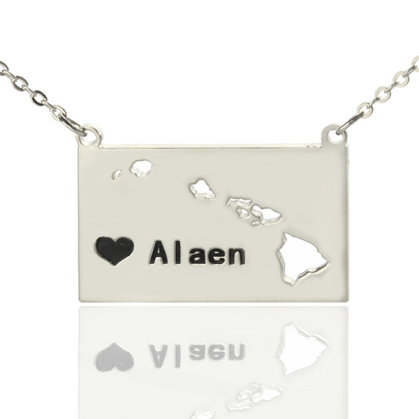 Custom Hawaii State Shaped Necklaces With Heart Name Silver - Custom Jewellery By All Uniqueness