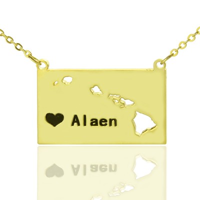 Custom Hawaii State Shaped Necklaces With Heart Name Gold Plated - Custom Jewellery By All Uniqueness