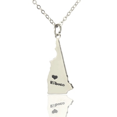 Custom New Hampshire State Shaped Necklaces With Heart Name Silver - Custom Jewellery By All Uniqueness
