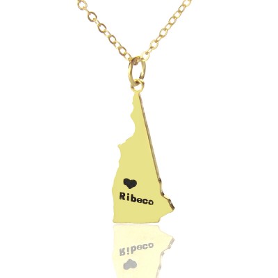 Custom New Hampshire State Shaped Necklaces With Heart Name Gold - Custom Jewellery By All Uniqueness