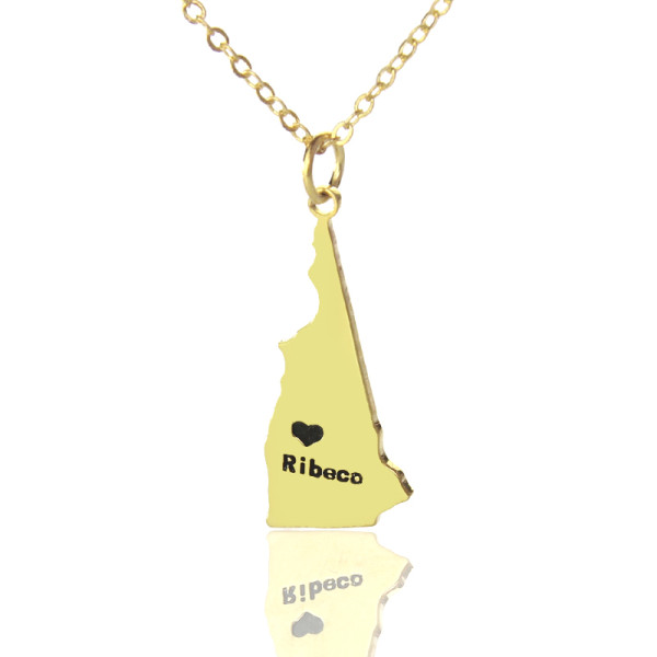 Custom New Hampshire State Shaped Necklaces With Heart Name Gold - Custom Jewellery By All Uniqueness