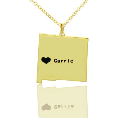 Custom New Mexico State Shaped Necklaces With Heart Name Gold Plate - Custom Jewellery By All Uniqueness