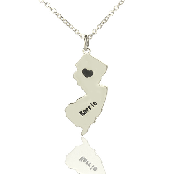 Custom New Jersey State Shaped Necklaces With Heart Name Silver - Custom Jewellery By All Uniqueness