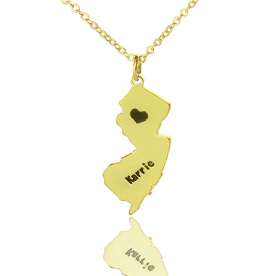 Custom New Jersey State Shaped Necklaces With Heart Name Gold - Custom Jewellery By All Uniqueness
